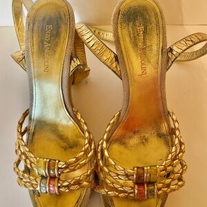 Gold Strappy Wedge Sandals